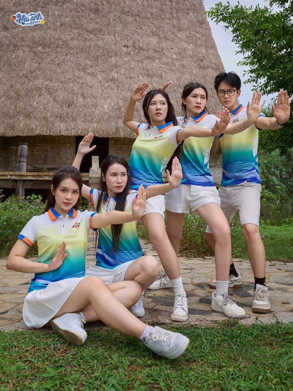 Mẫu áo thun đồng phục team building 02 màu xanh dương FPT bắt mắt