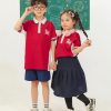 Mẫu Đồng Phục Mầm Non Màu Đỏ Phối Sườn-1