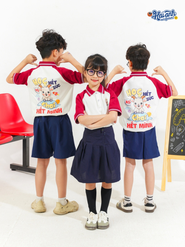 Mẫu Đồng Phục Mầm Non Màu Trắng Phối Đỏ - 1