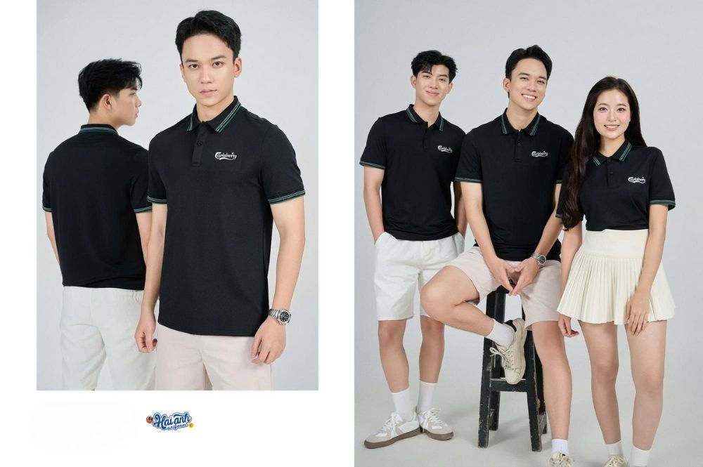 Áo polo FastUni màu đen thanh lịch, giữ dáng và bền màu lâu dài